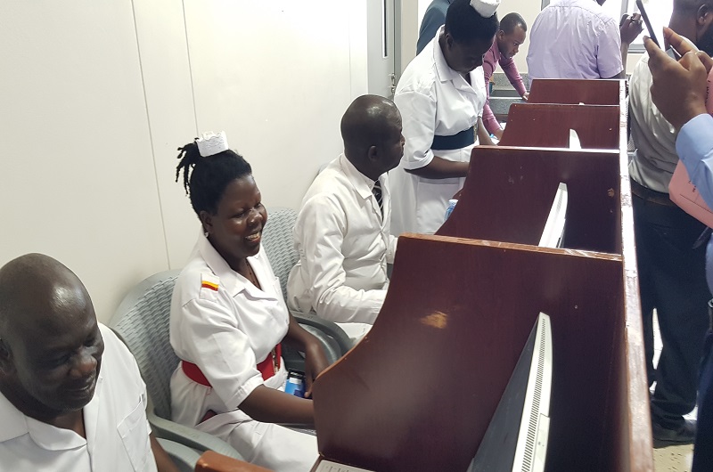 Excited Health Workers Making Use of the Installed Computers-Shortly-After the Launch of the ICT Hub