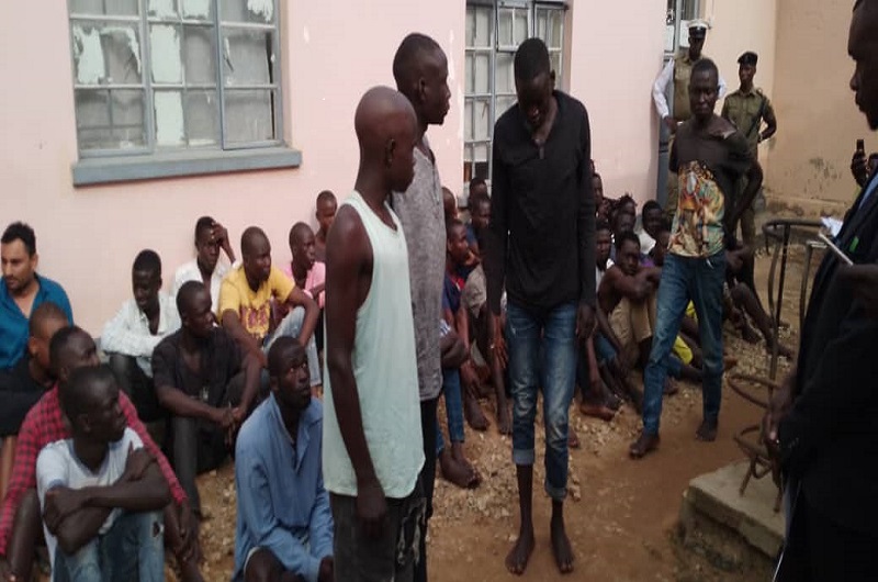 Some of the suspects being paraded by police at Arua CPS on Tuesday