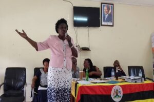 MP Rose Obigah speaking during the meeting in Arua City on Thursday. Photo Credit_ Andrew Cohen Amvesi