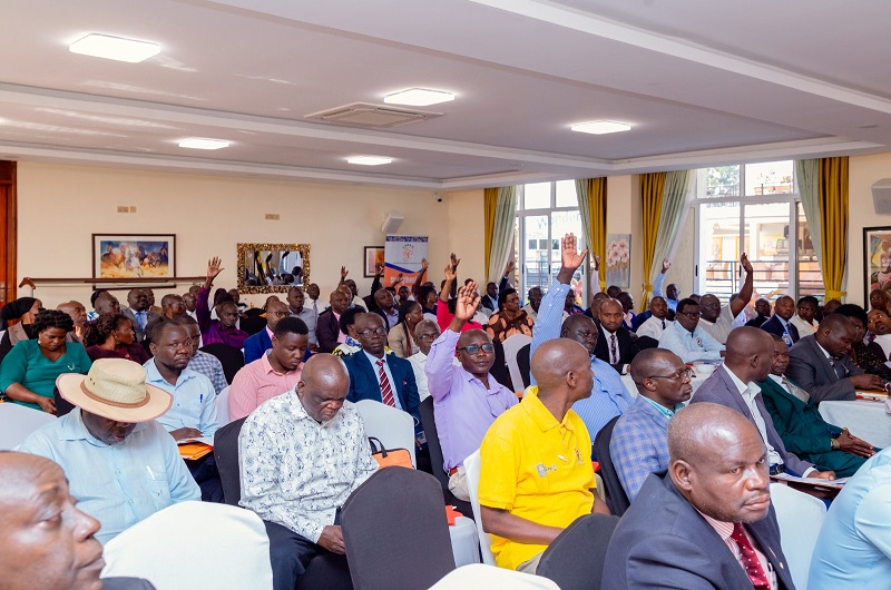 The political and technical leaders during the budget consultative meeting at Hotel Le Confidentiel in Arua on Thursday. COURTESY PHOTO