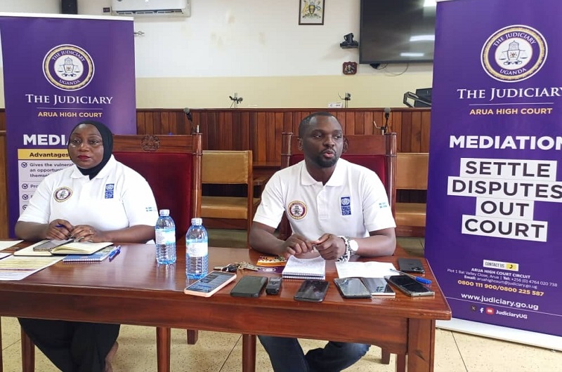 Her Worship Nanteza and His Worship Matyama during the pre-training press conference on Sunday. Photo_Credit, Andrew Cohen Amvesi