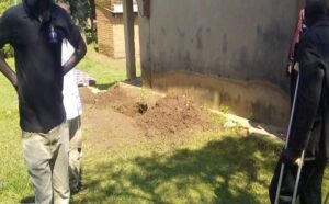 The hole dug by the suspected security officers in an attempt to excavate mercury and uranium in the night of Monday last week