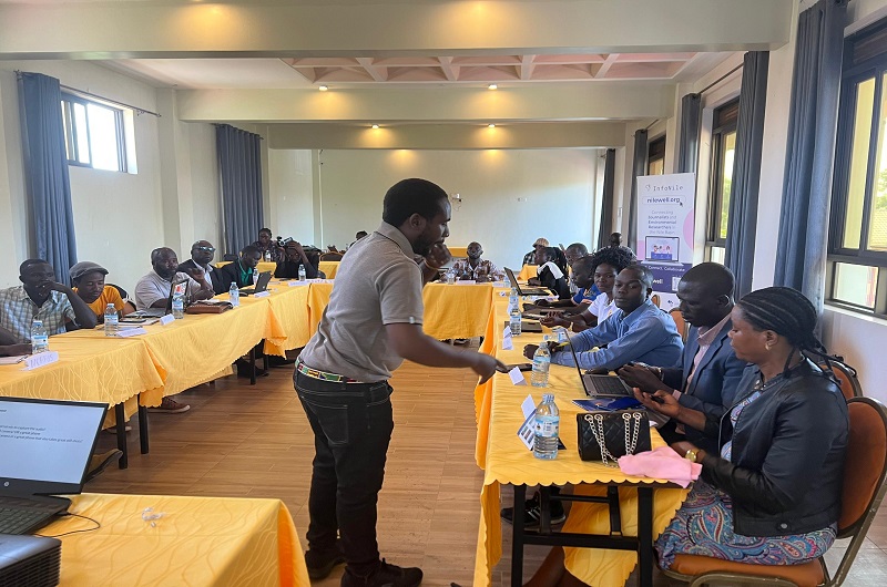 Andrew Aijuka while taking West Nile journalists through a session in Arua city on Wednesday