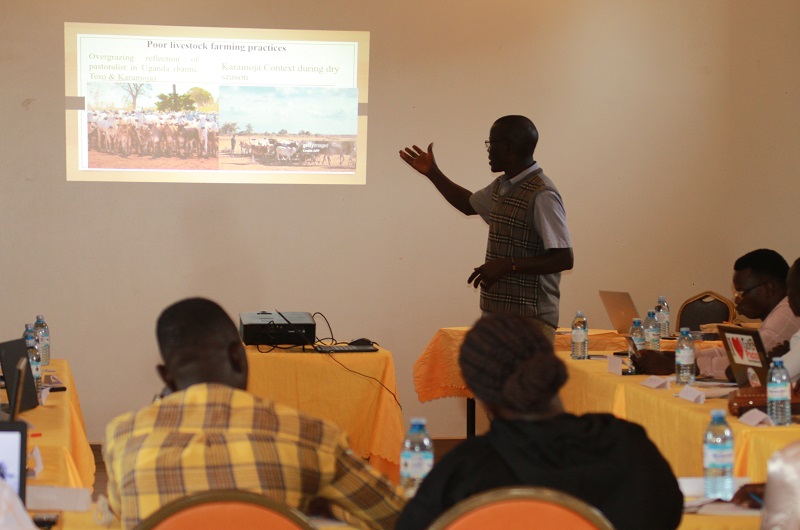 Jonathan Driliga stresses a point during the training in Arua city on Monday