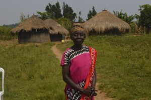 Ezaru while speaking to journalists on Friday. At the background are her houses