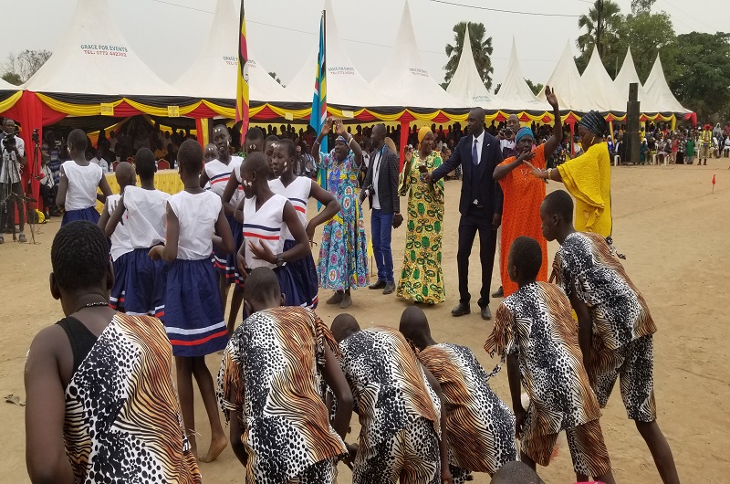 Local leaders join Aate in dancing to the tunes of Kakwa tradional songs on Saturday