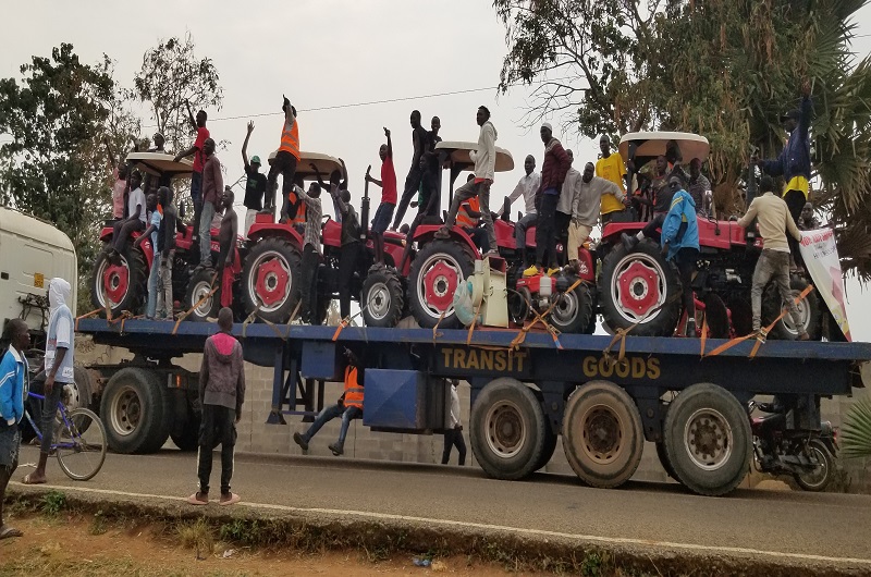 MP Aate's bran new tractors being paraded in Koboko town on Saturday