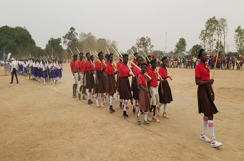 School girls marching during the women's day celebration in Koboko Municipality on Saturday