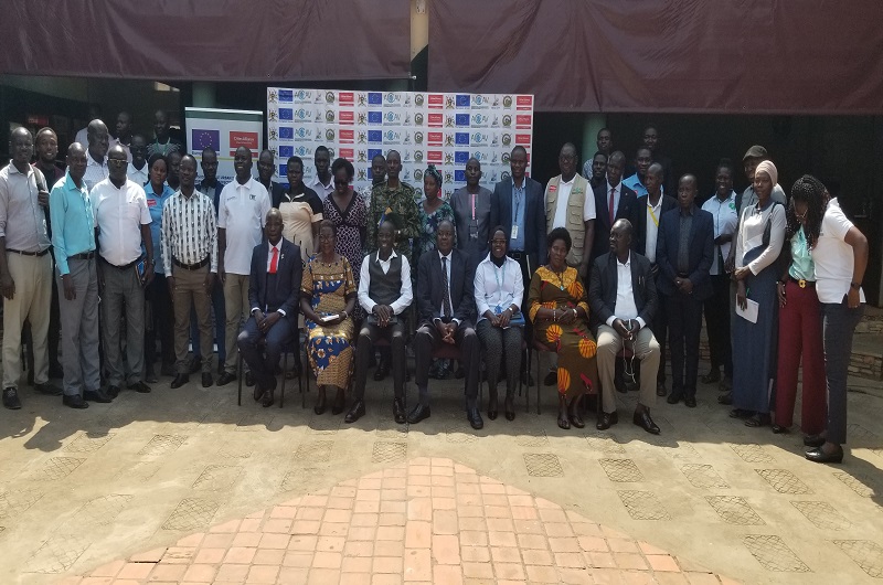 The different stakeholders in Arua City pose for a group photo shortly after the dissemination meeting at Heritage Courts on Thursday.