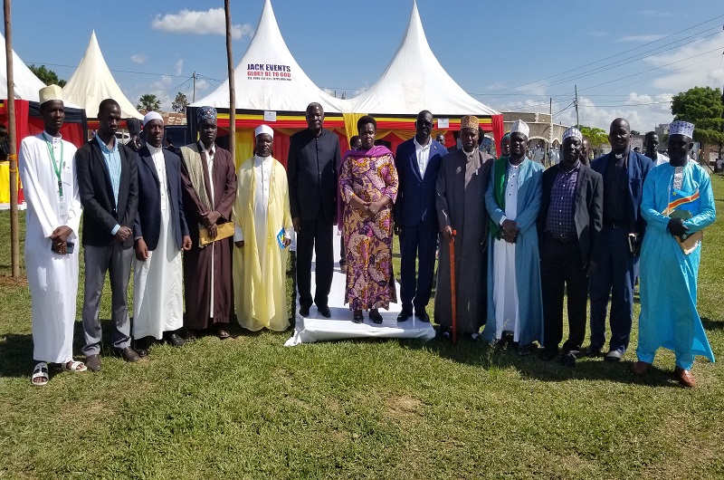 H.E Alupo poses for a group photo with religious leaders during the Irishad mosque fundraing in Arua city on Saturday