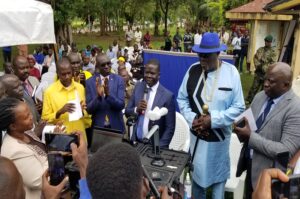 Arua City leaders appreciating RCC Kumakech upon launching the mass national ID renewal and registration exercise on Tuesday