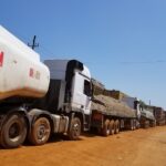 Different trucks lined for clearance at Elegu border post on Tuesday