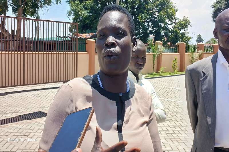 A female supporter of Atiku Benard speaking to journalists on Tuesday