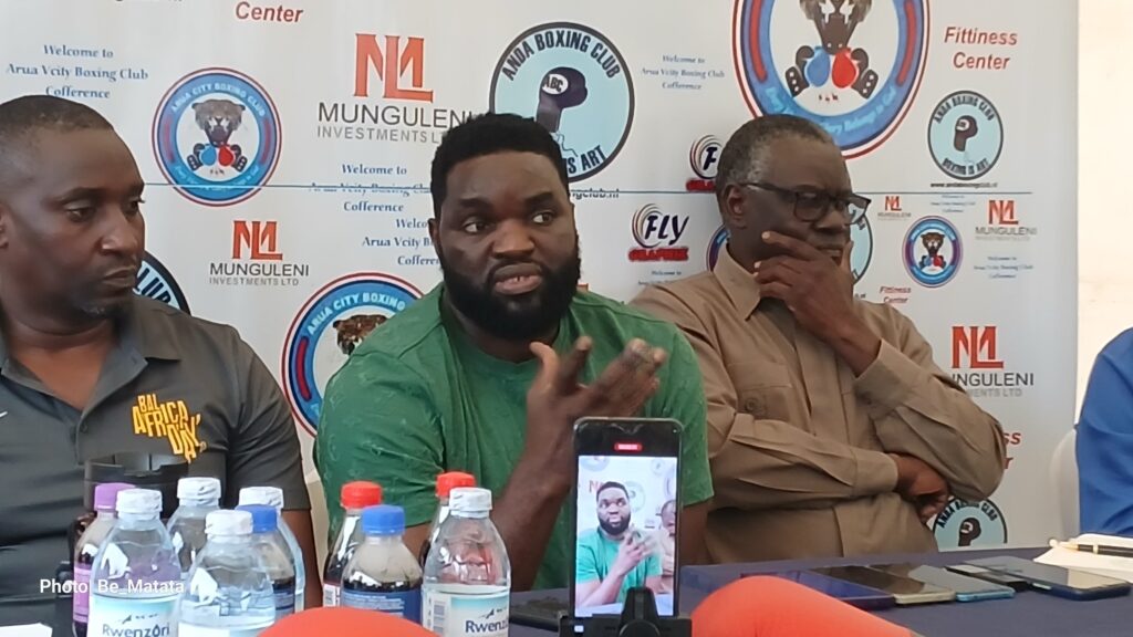 Andama addressing the press in his homecoming event in Arua City