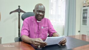 Bishop Charles Collins Andaku speaking to press on Nation Building Church being Main Partner