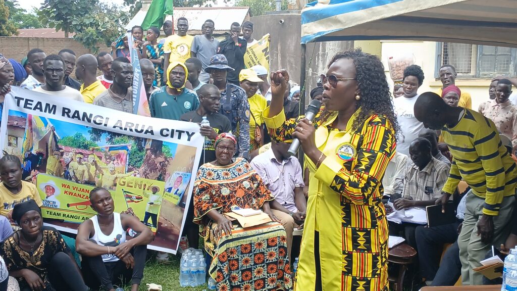 Minister Evelyn Anite speaking to NRM supporters in Arua ahead of President Museveni's coming Nextweek