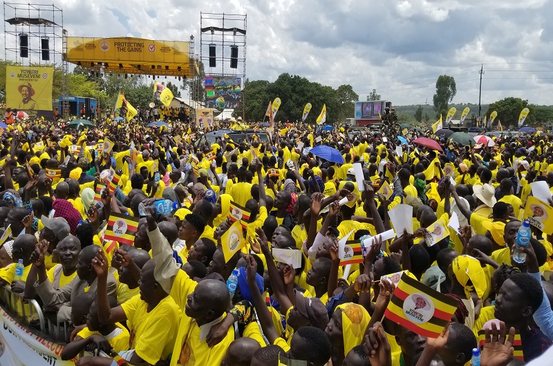 President Museveni and the First Lady being welcomed by the mammoth crowd in Nebbi today.