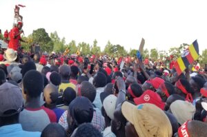 Bobi Wine while addressing his rally at Barifa Forest playground in Arua City on Wednesday