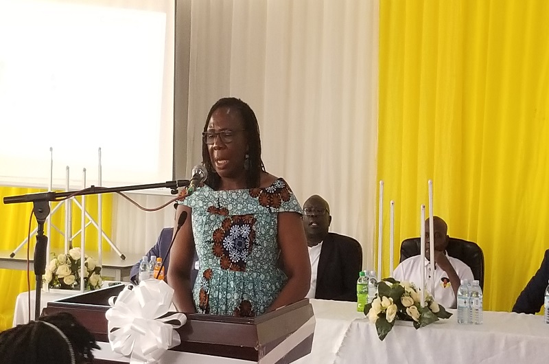 Dr. Martha Muhwezi while delivering her key note address at Muni University on Friday