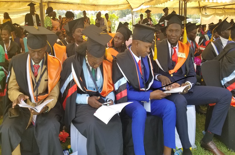 Some of the graduants of Muni University before being conferred with the different awards on Saturday