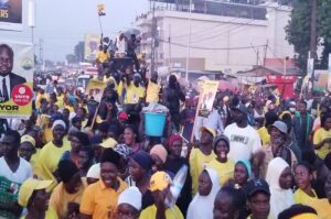 MP Atima (seated on a car) waving to his supporters after his rally on Wednesday. Photo Credit, Andrew Cohen Amvesi
