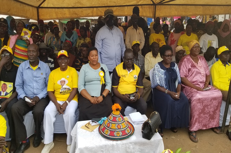 MP Atima with RCC Akello and Commissioner Obedi together with the NRM leadership of Arua city during his rally on Wednesday. Photo Credit, Andrew Cohen Amvesi