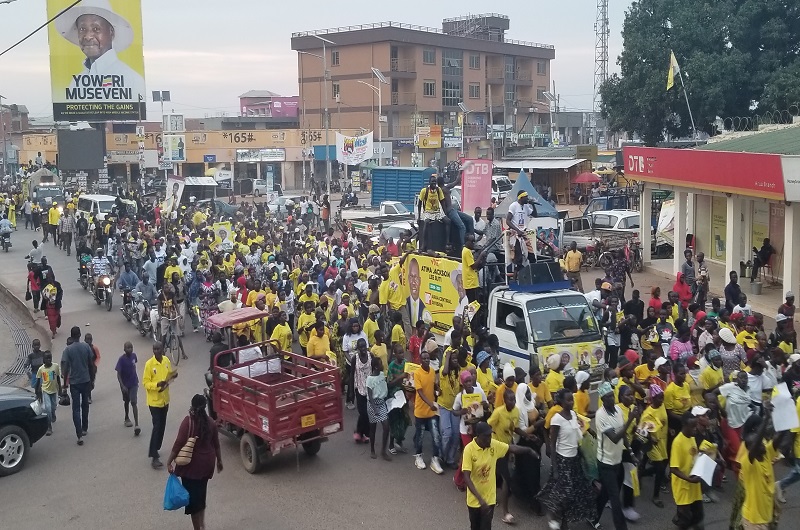 MP Atima's procession shortly after his rally in Arua town on Monday