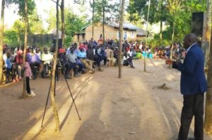Obeta while addressing his rally in Alivu Parish on Monday. Photo Credit, Andrew Cohen Amvesi
