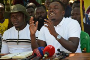 Alionzi Lawrence speaking during the press conference on Friday. Photo Credit, Andrew Cohen Amvesi