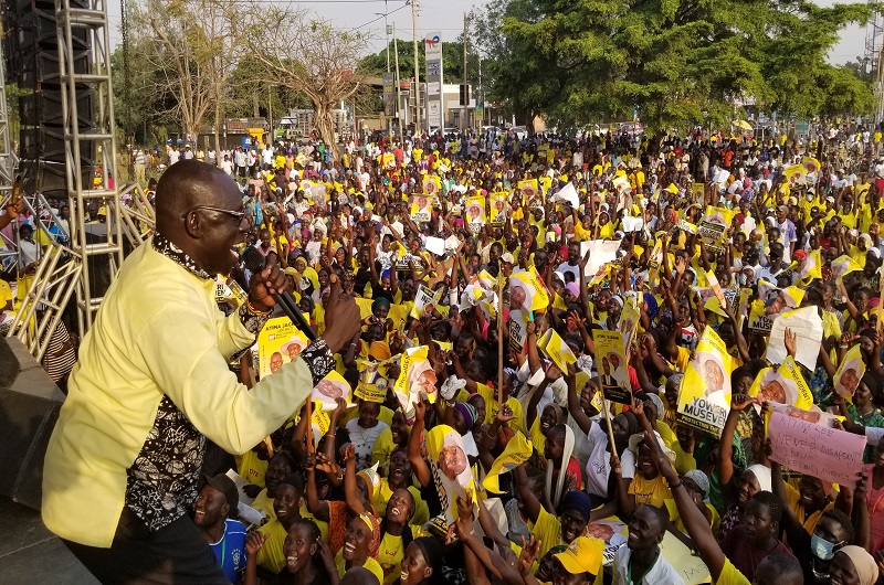MP Atima speaking to his supporters at the OPM ground in Arua Central Division on Monday. Photo Credit, Andrew Cohen Amvesi