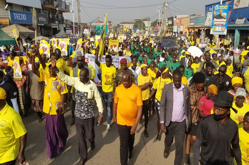 Minister Balaam and MP Atima leading a marching in Arua town on Monday. Photo Credit, Andrew Cohen Amvesi