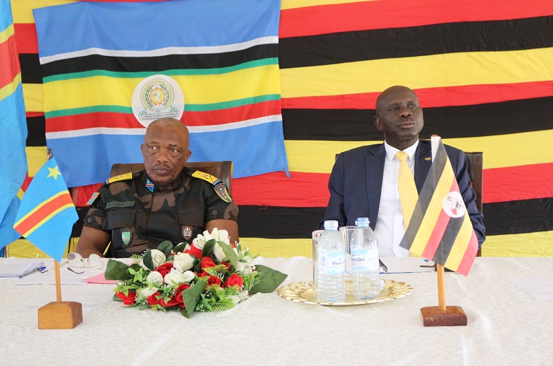 Col. Disanoa and RDC Ayikobua during the security meeting in Zombo on Friday. Photo Credit; Andrew Cohen Amvesi