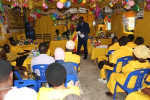 Drasi speaking during the 18th Arua Mother City SACCO anniversary. Photo Credit; Andrew Cohen Amvesi