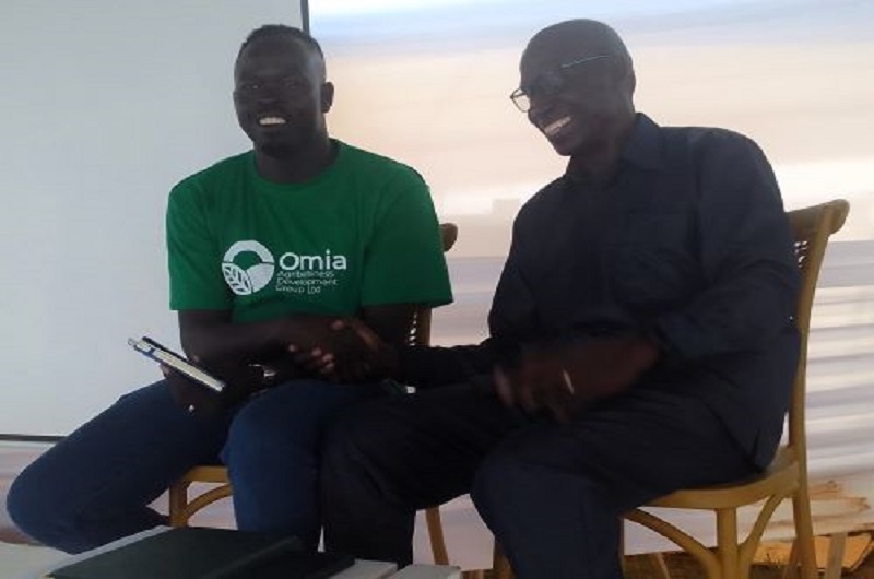 Razak Omia, the group CEO and Maj Gen Michael Ondoga, the OWC coordinator for West Nile during the launch of the Agriculture and clean energy exhibition. Photo Credit; Richard Drasimaku