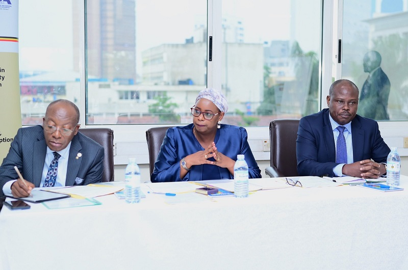 PPDA Executive director, Mr. Benson Turamye, IGG Lady Justice Naluzze Aisha Batala, and the Auditor General, Mr. Edward Akol during the meeting