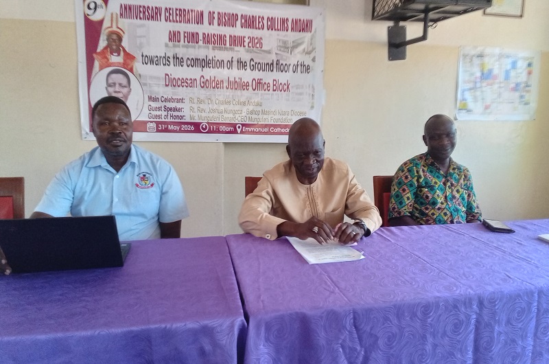 Bishop Andaku (C) stresses a point as Anguyo (L) and Nasser (R) looked on during the press conference on Friday. Photo Credit; Andrew Cohen Amvesi