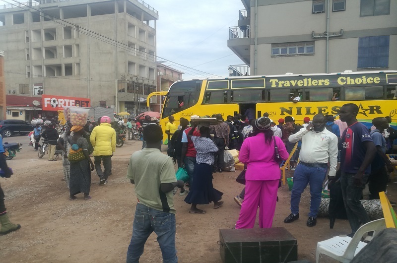Passengers at the suspended Nile Star Bus terminal in Arua recently. Photo Credit_Andrew Cohen Amvesi