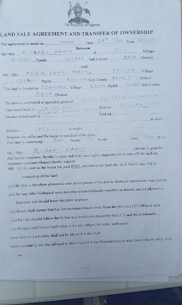The first land sale agreement between Droma Mike and Atibaru Nancy