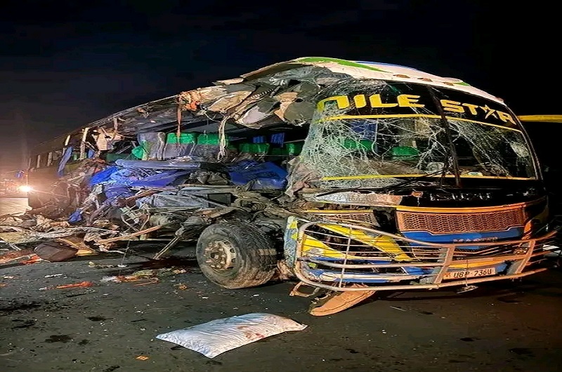 The wreckage of the Nile Star Bus which was involved in the terrible accident along Pakwach-Karuma road. Courtesy Photo