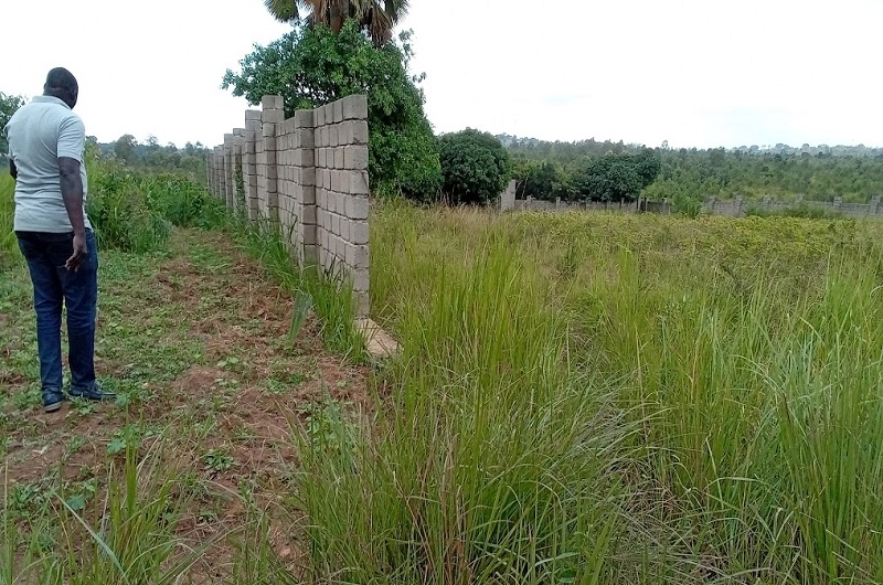 A resident shows another boundary between Ayibiri and Ocolini cells. Right is a piece of land in Ocolini which has allegedly been sold off by Adonge. Photo Credit; Andrew Cohen Amvesi