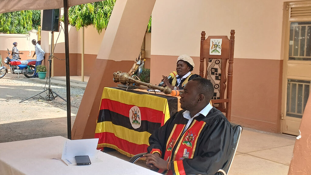the Speaker of Arua City Council, Rt. Hon. Yako Teddy Gloria (L)