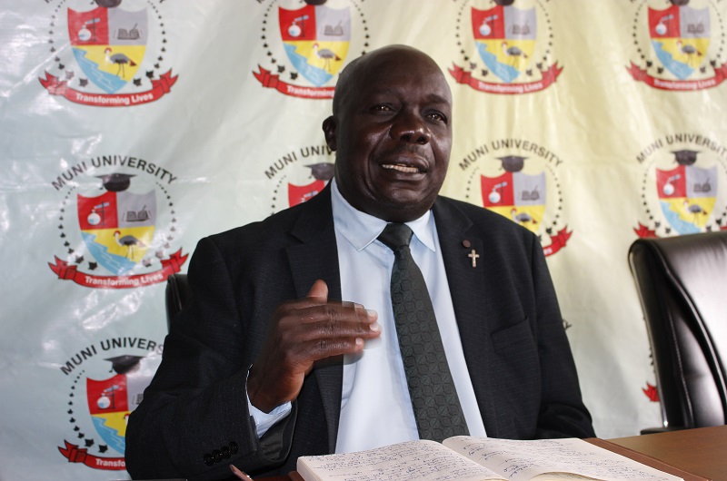 Assoc. Prof. Simon Anguma Katrini while addressing journalists on Mr. Ocen's appointment. Photo Credit; Andrew Cohen Amvesi