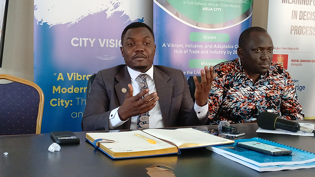 Hon. Lawrence Alionzi,  Mayor Arua City addressing the press on Wednesday
