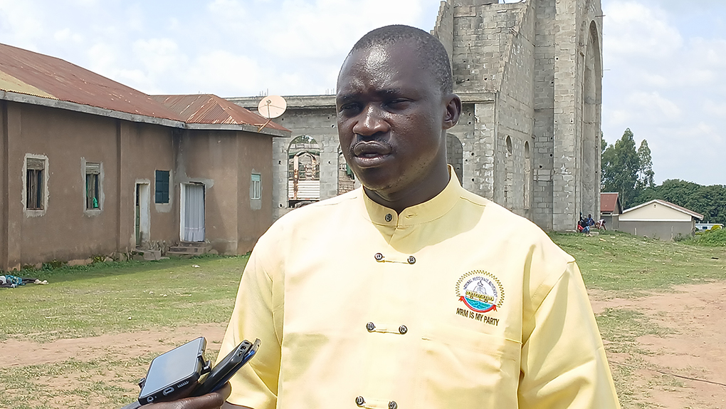 Koboko District LC5 chairperson, Hon. Mambo Asraf, stressing need for support towards the church project