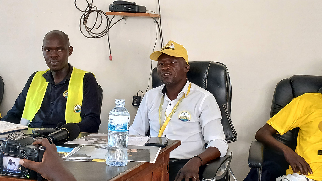 Amaku Swadik, the Arua City Bodaboda Industry speaking during the press briefing about the money Photo by Matata Benzamin