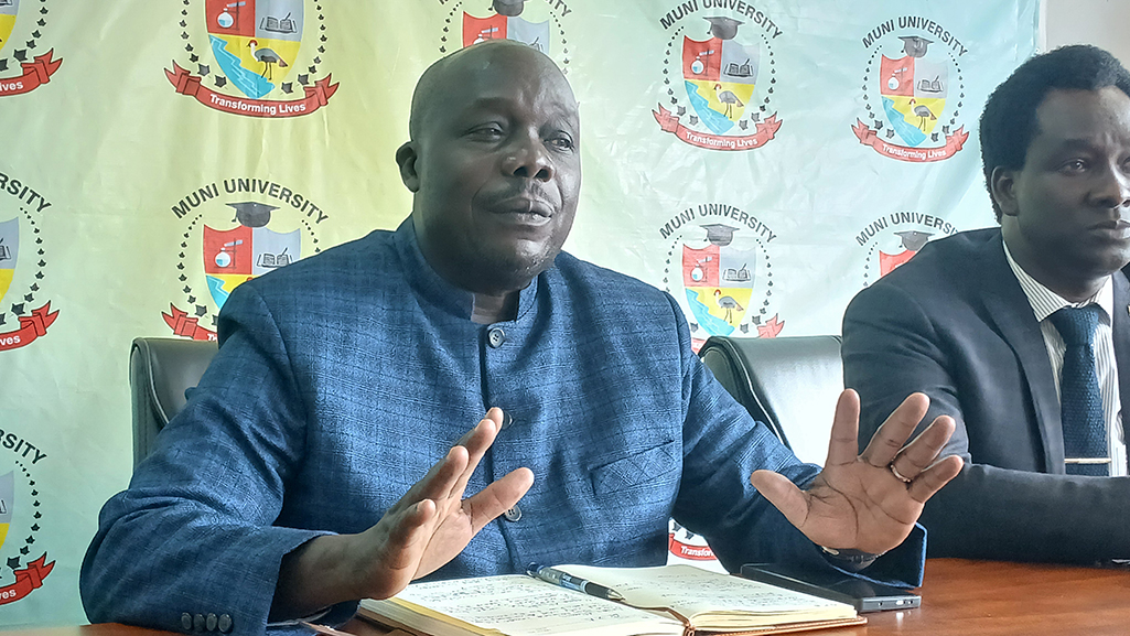Assoc. Prof. Simon Anguma Katrini, the Vice Chancellor of Muni University, stressing need to train Specialized Medical doctors in Uganda. Photo by Matata Benzamin