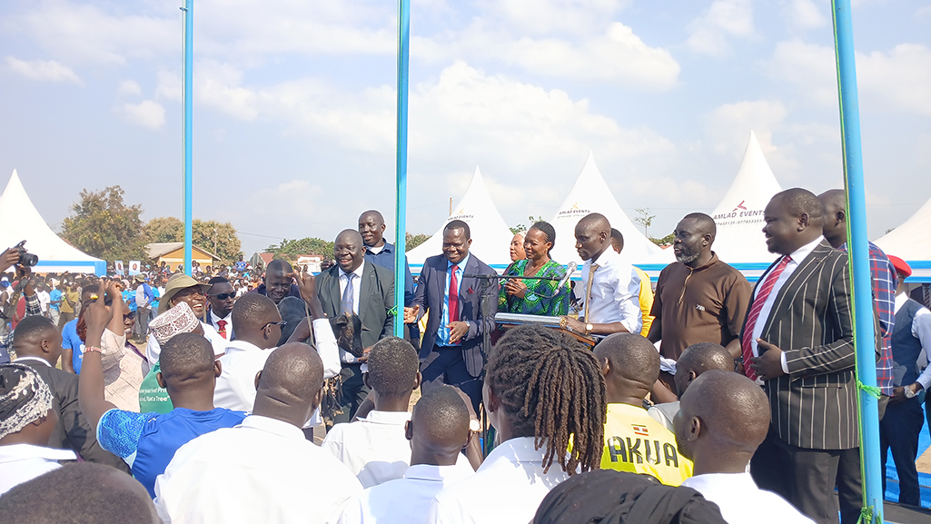 Hon. Fungaro Kaps Hassan and colleague members of parliament, interacting with residents during Hon. Muzaid's Thanksgiving Ceremony on Saturday. Photo by Matata Benzamin