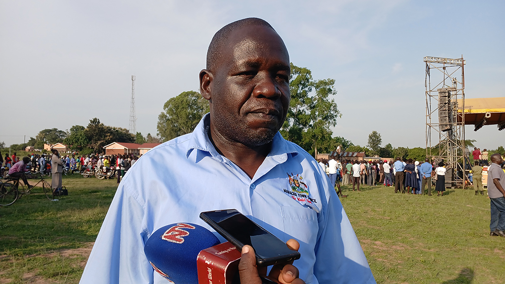 The Chief Administrative Officer CAO of Maracha Erisu Peter Emwos speaking to media after the field trip Photo by Matata Be