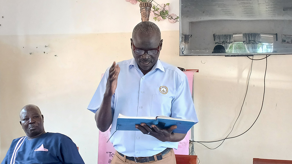 The Diocese of Madi West Nile Education Coordinator, Zakari Alio, while giving report on the 2026 Mock Photo Credit Benzamin Matata
