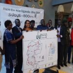 The officials from the Ministry of Tourism together with stakeholders in West Nile region officially launching Race The Nile on Tuesday evening. Photo Credit; Benjamin Matata